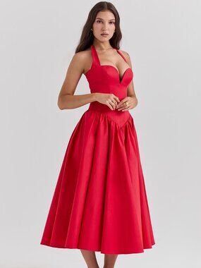 House of CB | Coquette scarlet halter red midi dress